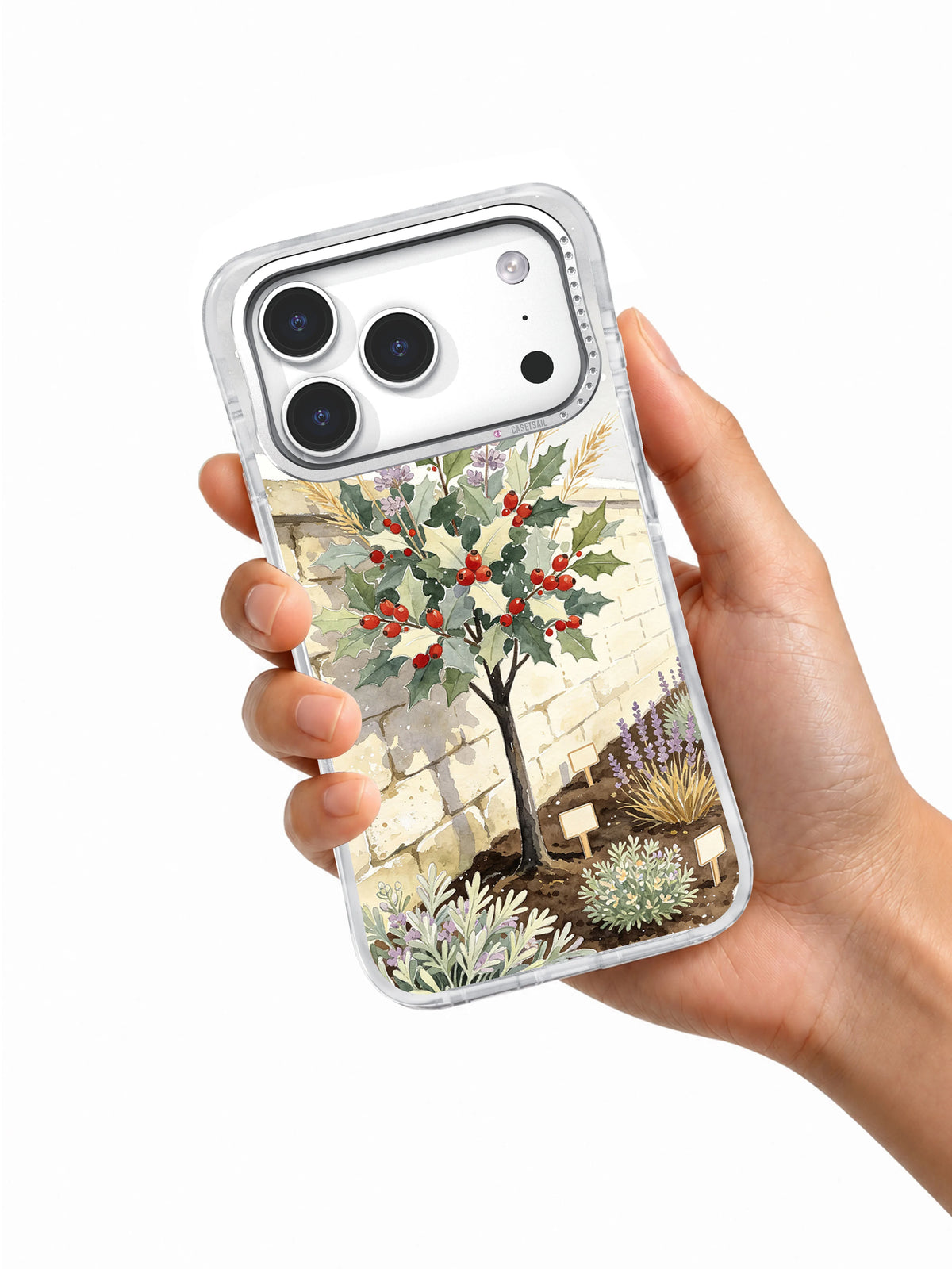 Herbal Winter Wall iPhone 17 Pro case handheld view