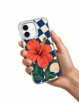 Hibiscus at Low Tide iPhone 17 case shown in hand