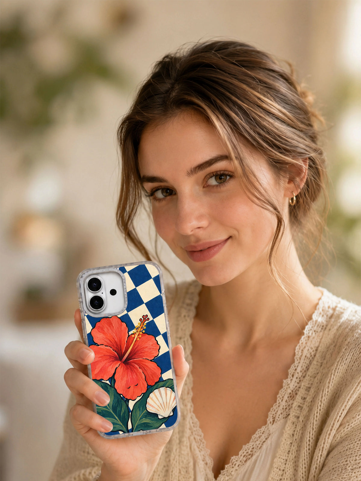 Hibiscus at Low Tide iPhone 17 case lifestyle view