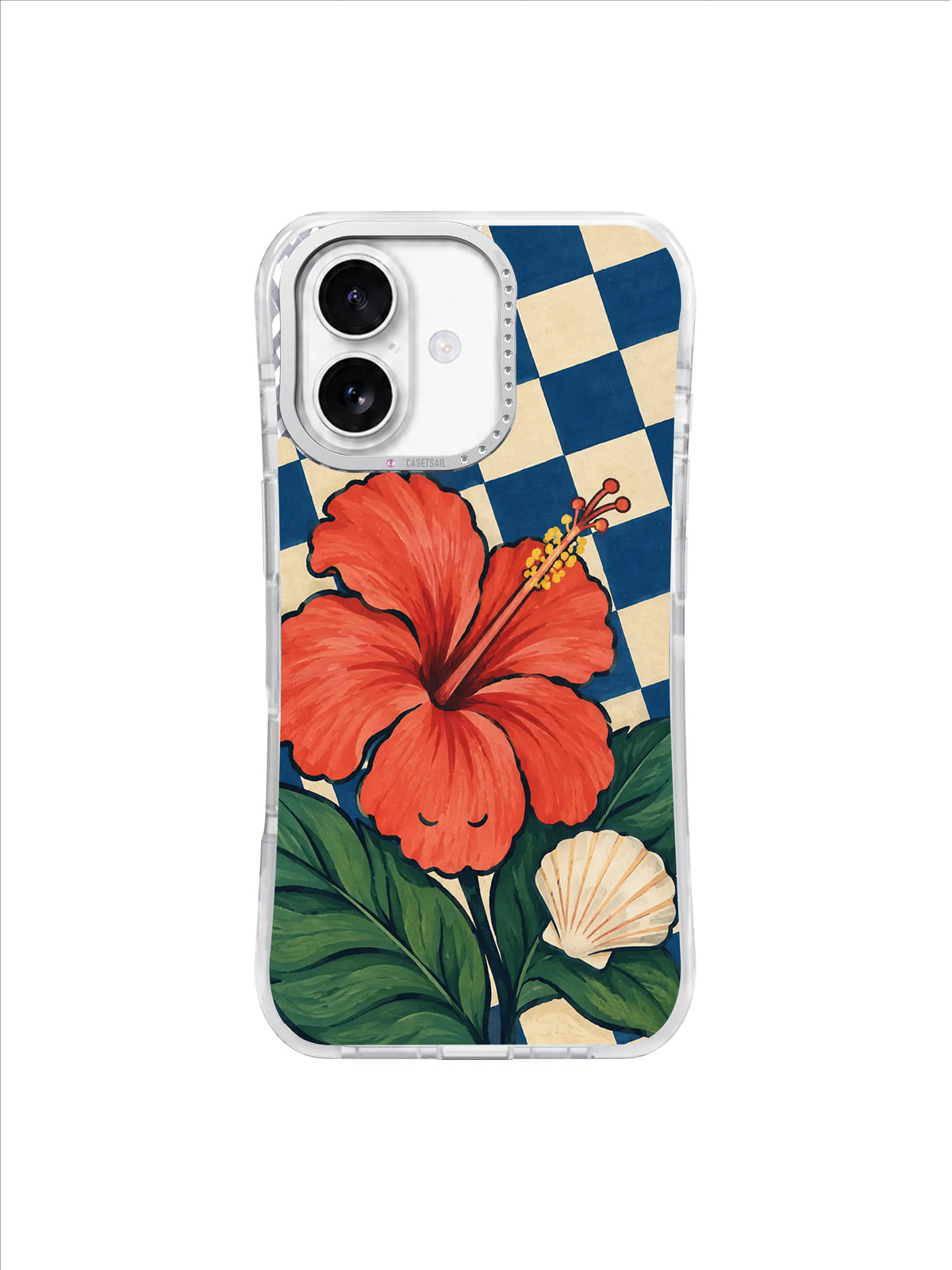 Shellside Hibiscus with broad cool-green leaves and cream shell iPhone 17 case