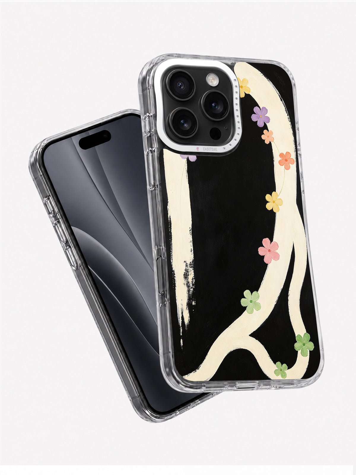 Cosmic floral iPhone 16 Pro Max case angled view