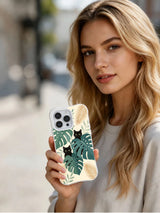 Product or handheld view of the Black Cat Monstera case