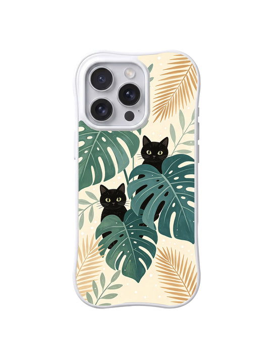 Product or handheld view of the Black Cat Monstera case