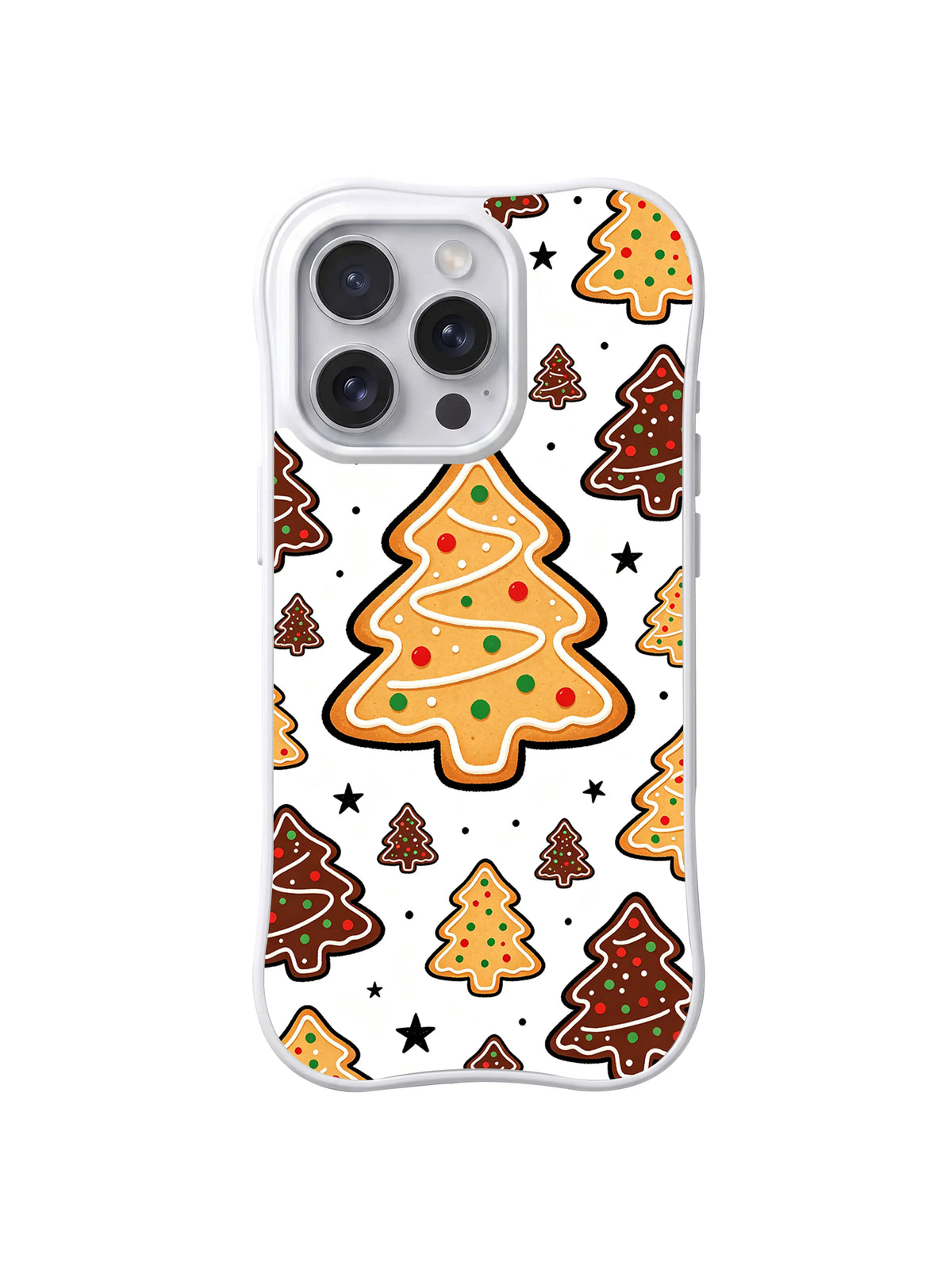 Holiday Cookie Echo / Golden Tree Stars: A large central golden tree with small brown trees and black stars around it.