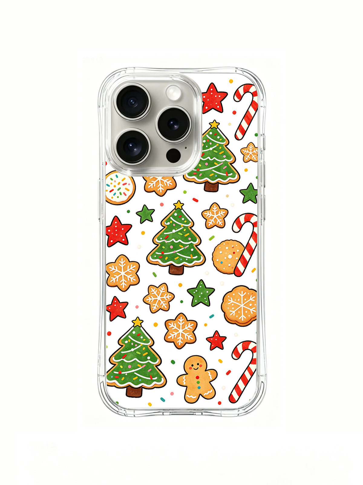 Holiday Sprinkle Dream: Small green trees, red stars, snowflake cookies and candy canes.
