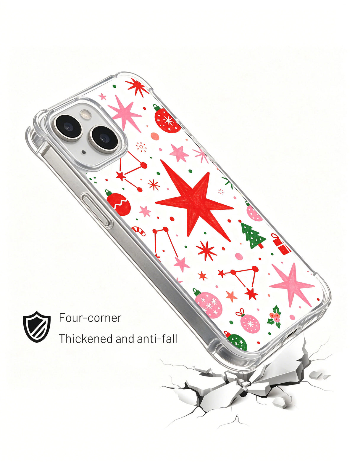 Holiday Star Sparkle: Çatlak yüzey çiziminin üzerinde açılı gösterilen kılıf.