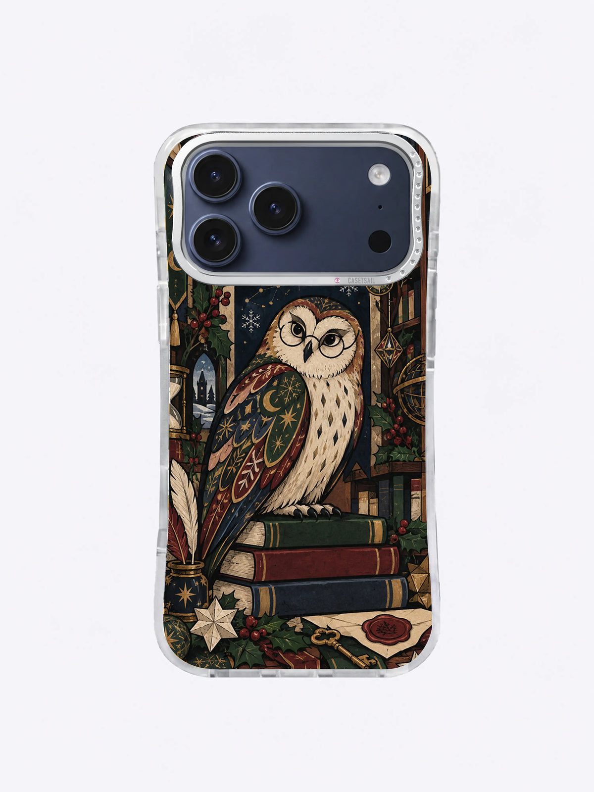 Celestial Reading Owl artwork on an iPhone 17 Pro Max case