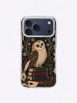 Parchment Star Librarian owl artwork on an iPhone 17 Pro Max case