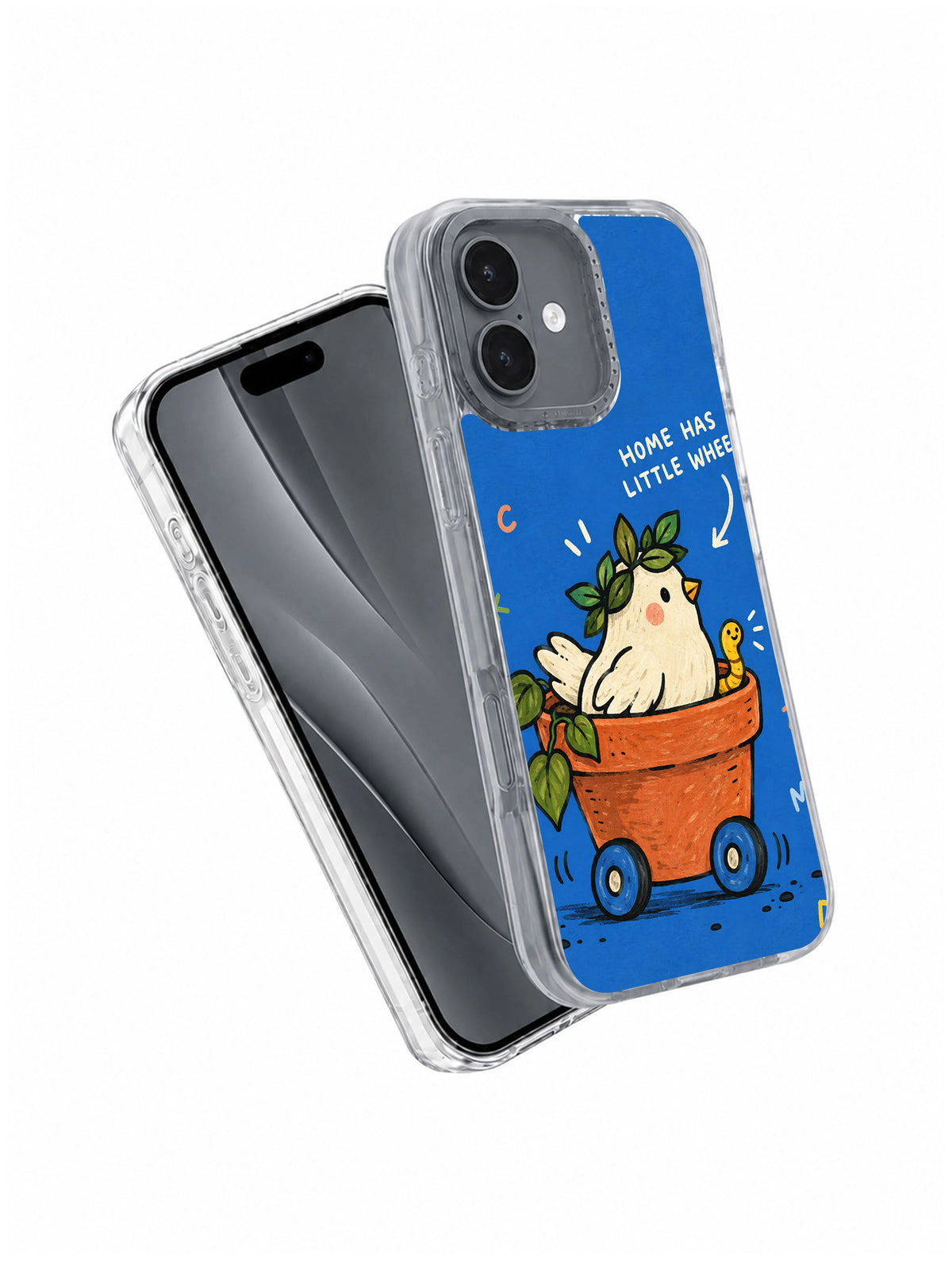 Home Has Little Wheels iPhone 16 case angled product view