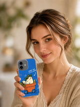 Lifestyle view of Home Has Little Wheels bird iPhone 16 case