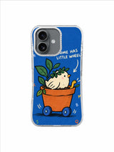 Leaf-crown bird and worm in wheeled flowerpot iPhone 16 case
