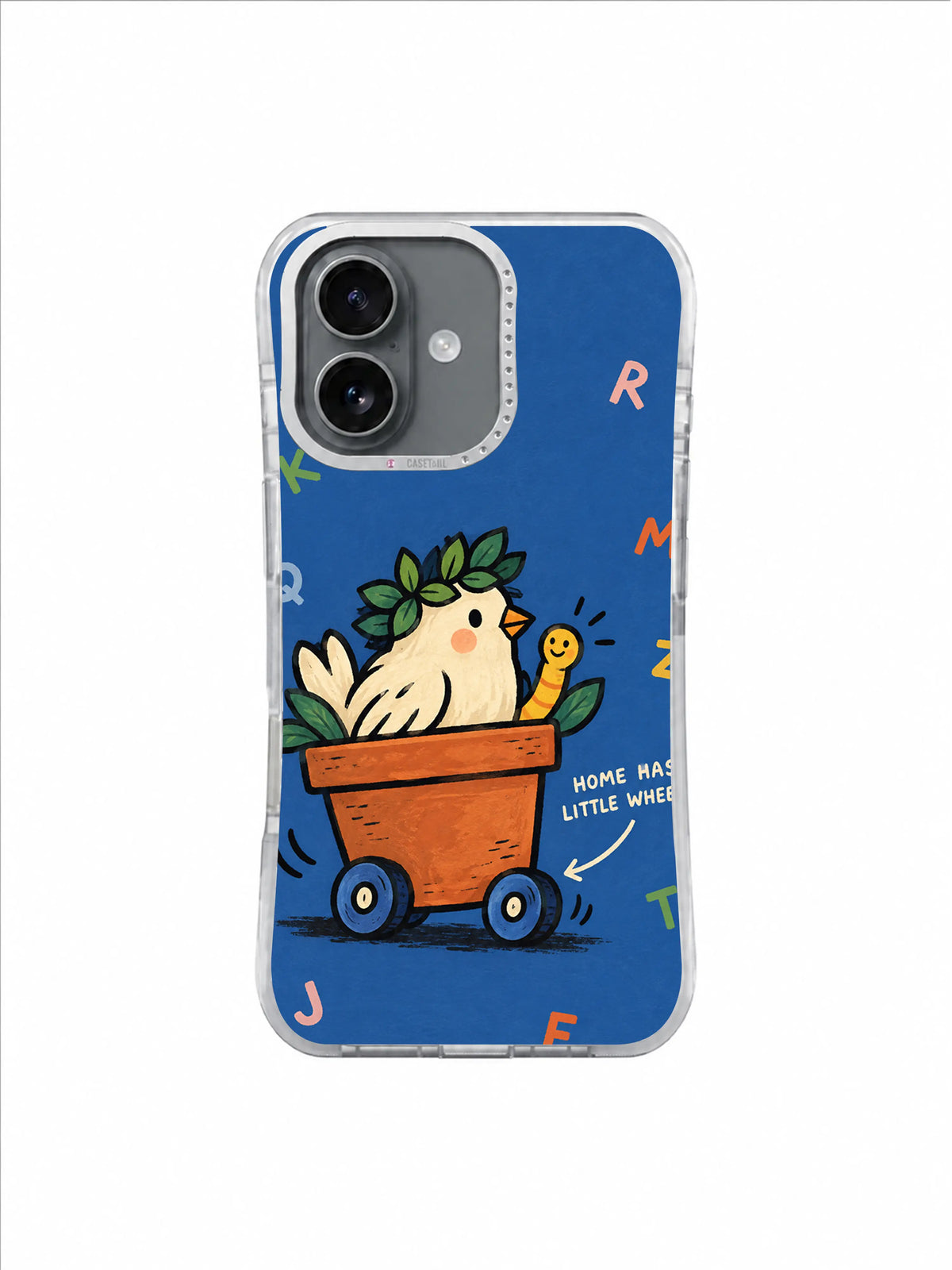 Cream bird and yellow worm mobile home illustration iPhone 16 case