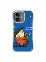 Cream bird on blue wheels Home Has Little Wheels iPhone 16 case