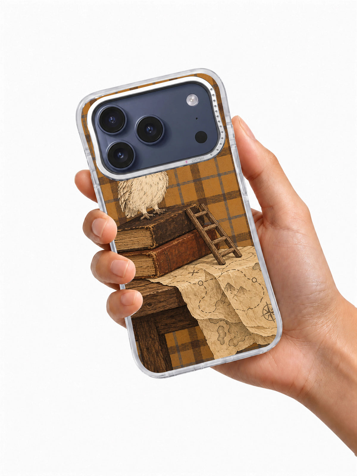 A Horizon Above the Books iPhone 17 Pro case held in hand