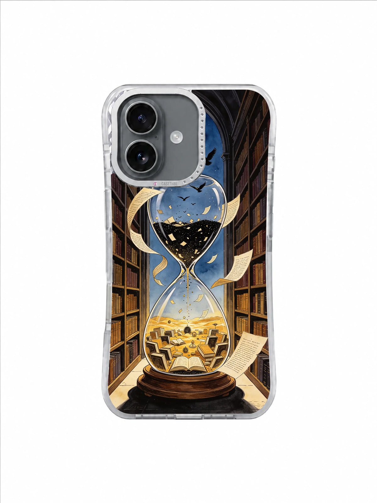 Parchment Wind Library Tower artwork on Hourglass Library iPhone 17 Case