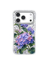 Coral Drift lavender cobalt and coral hydrangea artwork for iPhone 17 Pro Case