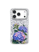 Hydrangea Rain Map transparent iPhone 17 Pro case front view