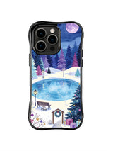 Ice Pond Evening iPhone 16 Pro case showing an oval ice pond, decorated pine and gifts