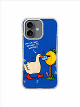 Important Enough to Waddle goose approaching a lemon-shaped mailbox on iPhone 16 case