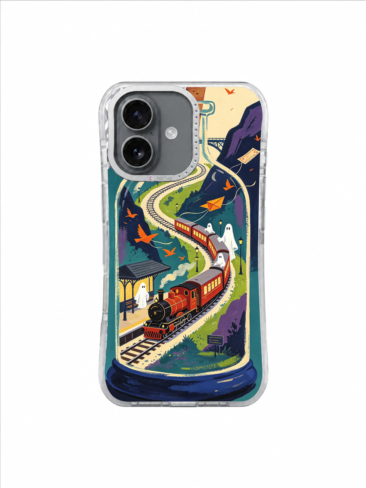 Indigo Bottle Canyon ghost railway artwork on an iPhone case