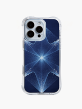 PhoneCasing iPhone 14 Pro Max Case featuring an indigo starburst pattern, clear protective case with UV-printed high-definition print.