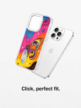 Clear butterfly universe case aligned with iPhone 15 Pro Max