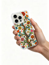 Hand holding Infinite Joy floral iPhone 14 Pro case
