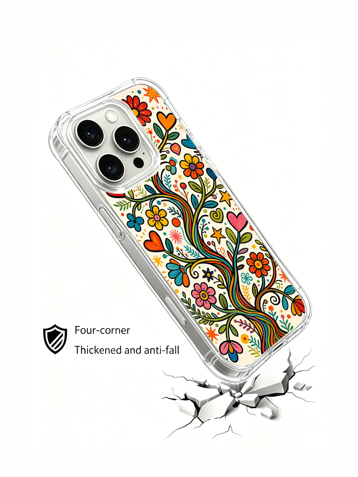 Protective colorful floral iPhone 14 Pro case drop protection