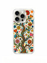 Colorful folk floral iPhone 14 Pro case with rhinestone camera frame