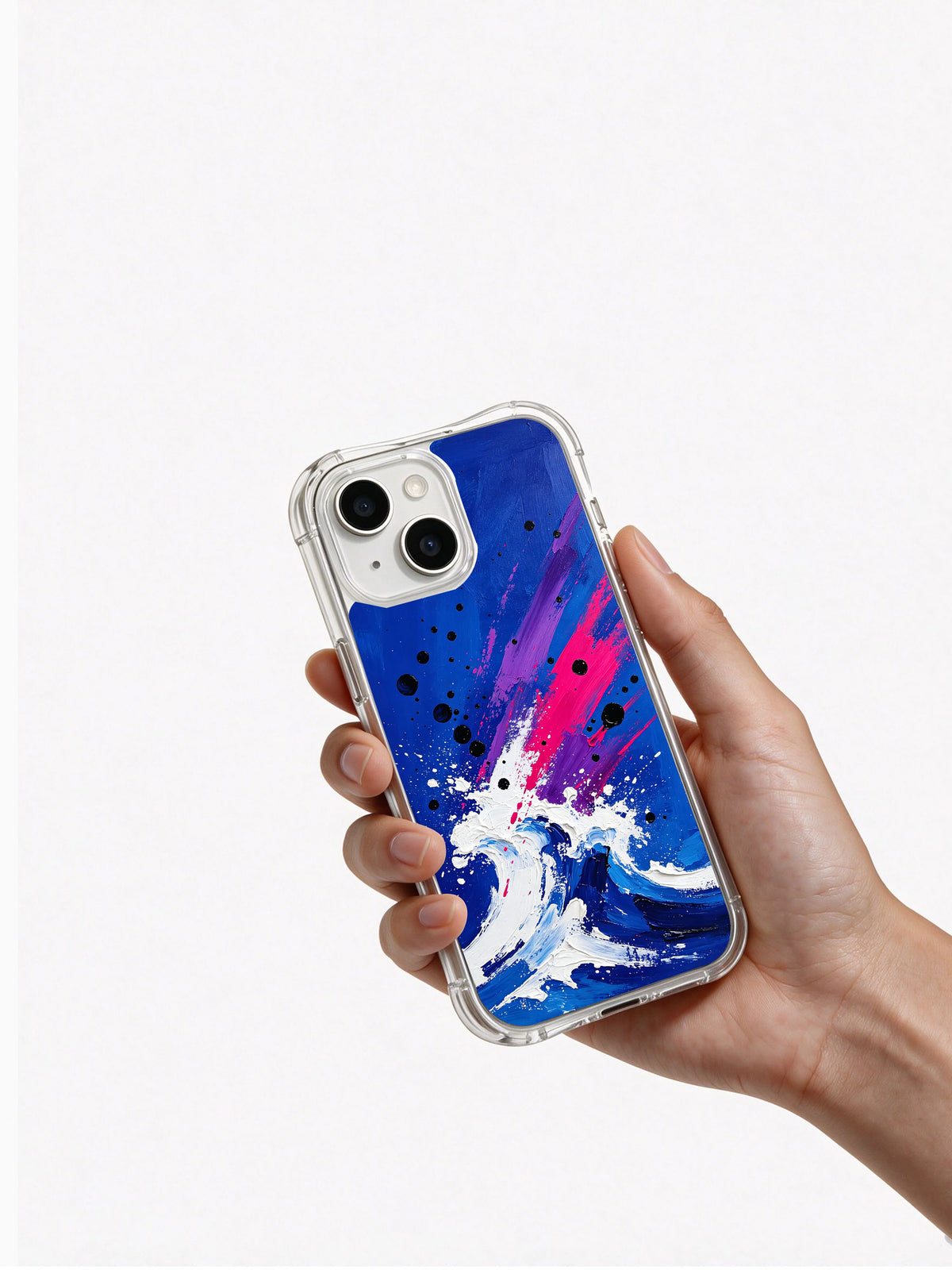 Neon Wave Ascent iPhone 15 Plus clear case view