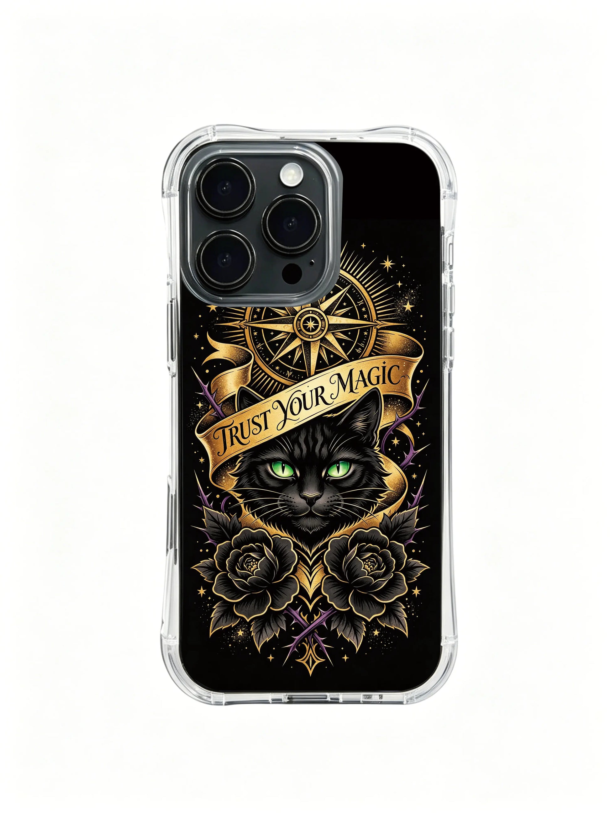 Zara Maya The Intuitive Lynx PhoneCasing, dark tropical cosmic lynx iPhone 14 Plus Case with geometric star map art, premium protective casing for intuitive modern women.