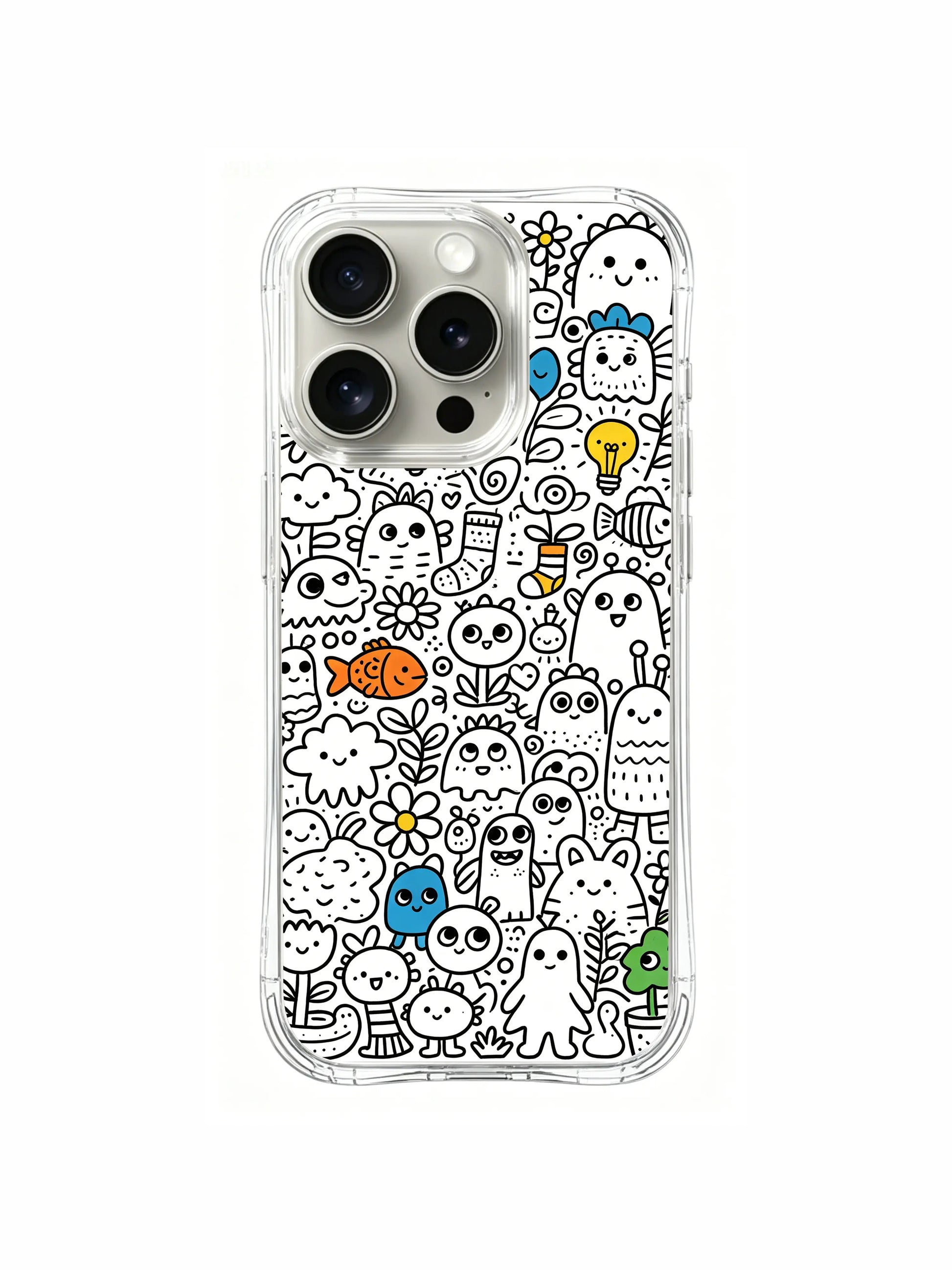 Invisible cute monster town group photo art iPhone 16 pro Case, original Nico Scribble artwork phone casing sold exclusively via PhoneCasing, custom available personalized phone cover.