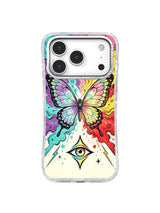 Pastel Aura Butterfly: Pastel gökkuşağı kelebeği, elmas biçimli patlamadaki ayrı yeşil gözün üzerinde durur.