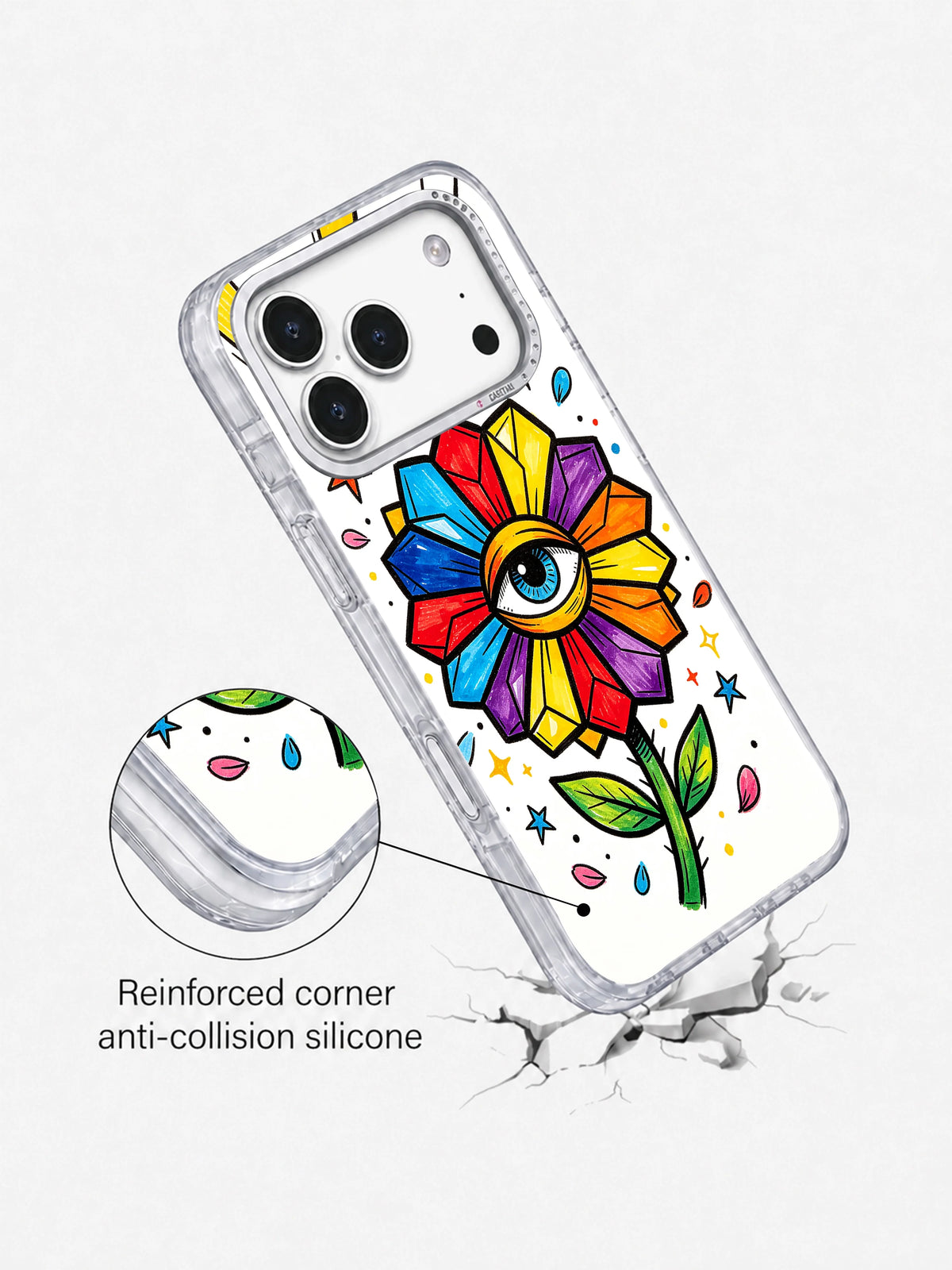 Angled case with reinforced-corner and anti-collision silicone claims