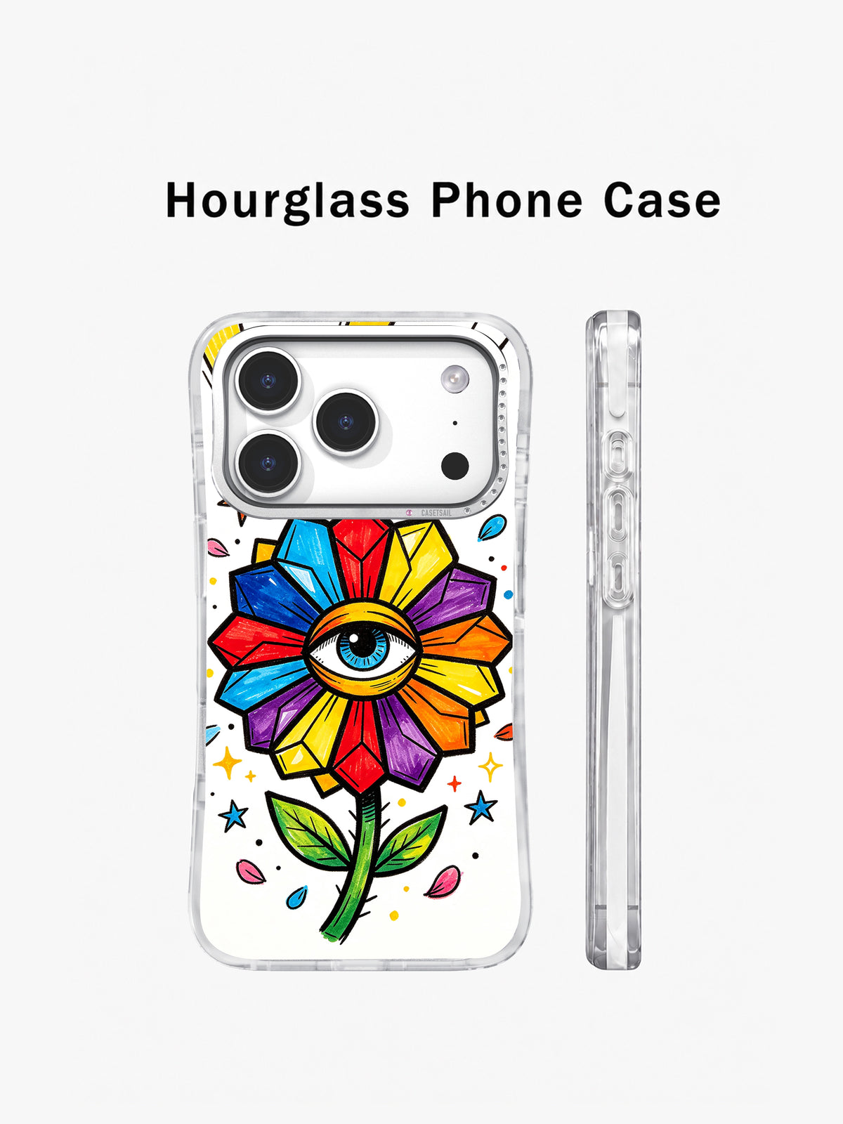 Front and side views showing the clear-looking hourglass outline