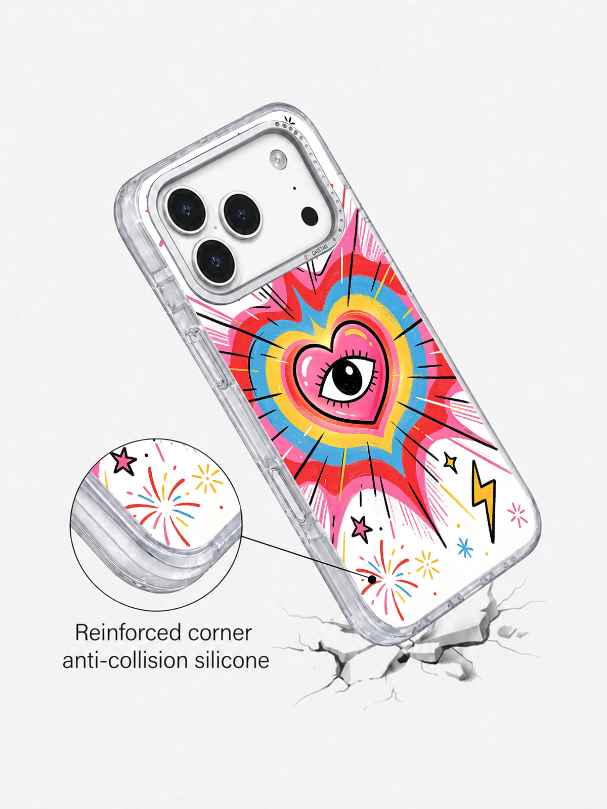 Angled case with reinforced-corner and anti-collision silicone claims