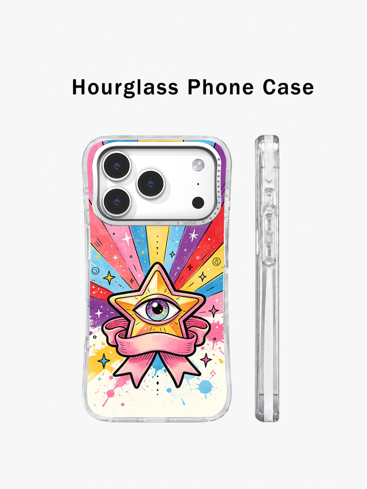 Front and side views showing the clear-looking hourglass outline
