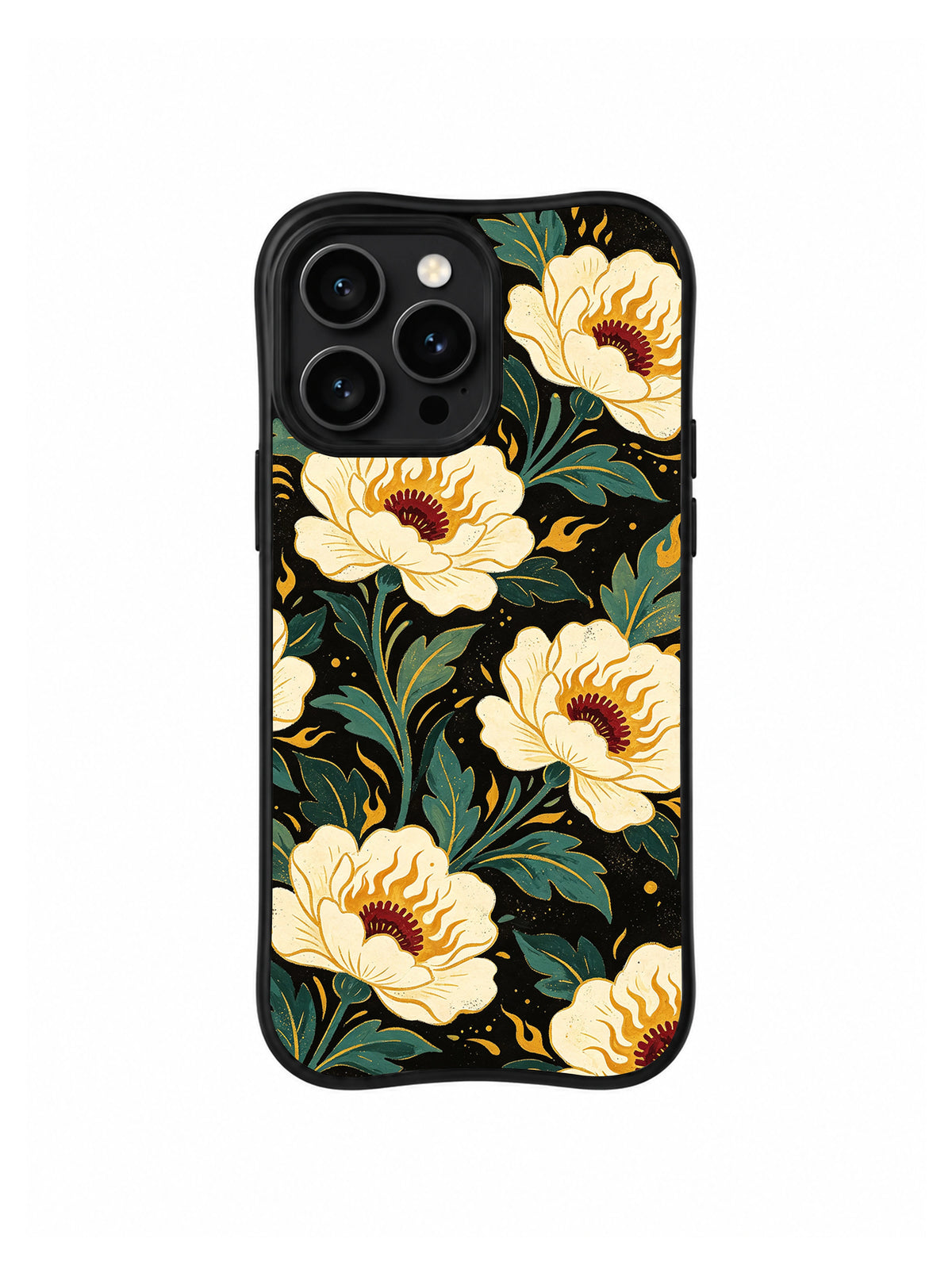 Ivory Flame Garden dark floral art iPhone 15 Pro case front view