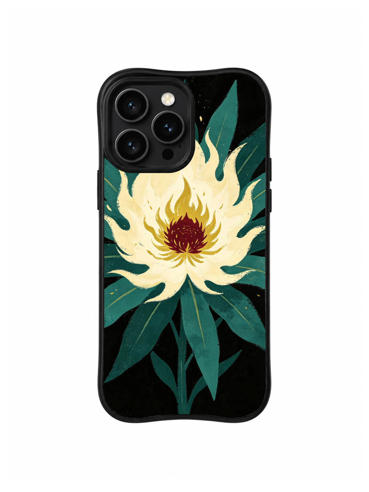 Ivory Fire Lotus pattern on iPhone 15 Pro case