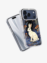 Ivory Moon Hare iPhone case shown from an angled front and back view