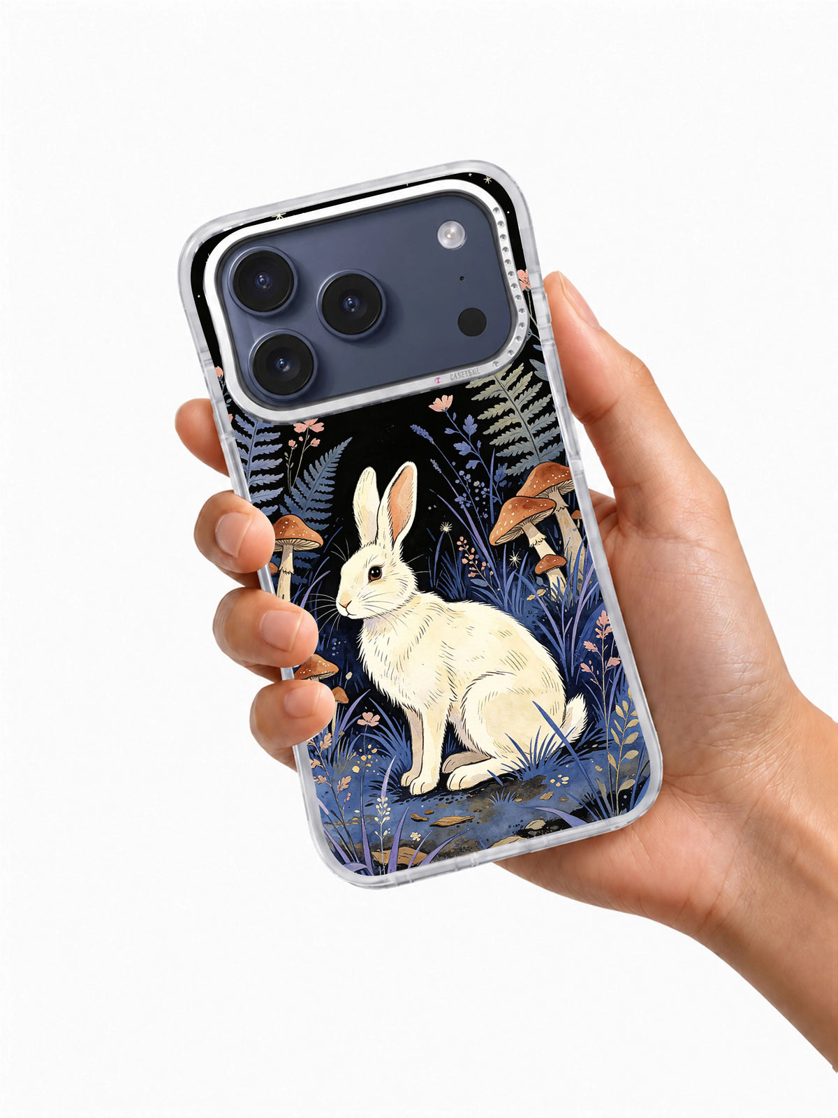 Ivory Moon Hare iPhone case held in one hand