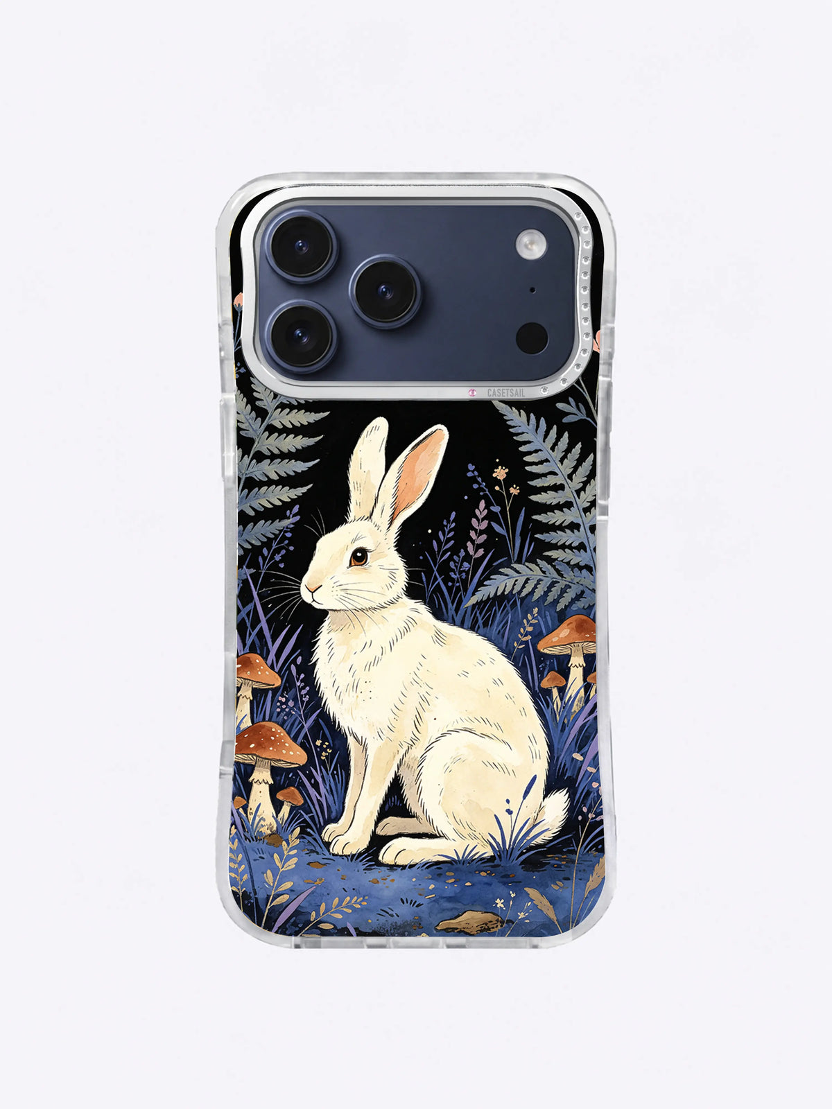 Ivory Moon Hare iPhone case, Crescent Meadow Listener pattern