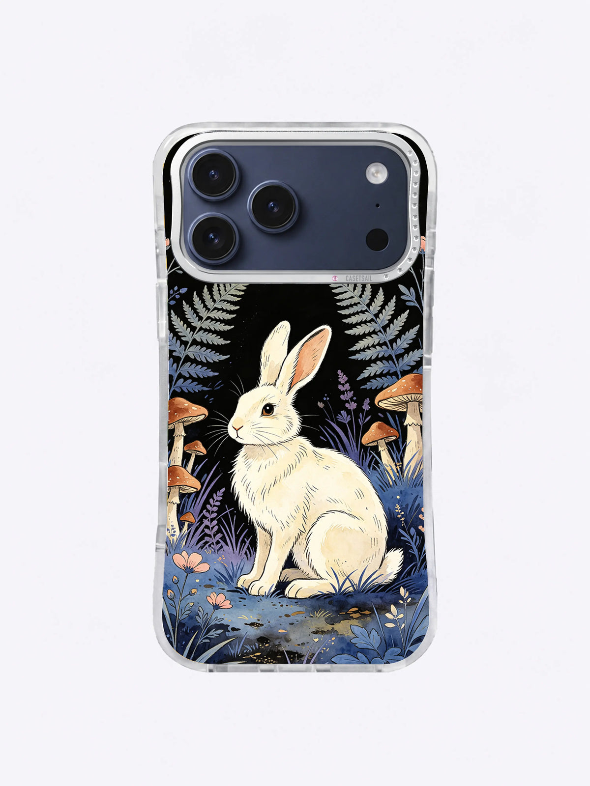 Ivory Moon Hare iPhone case, Rust Mushroom Hare pattern