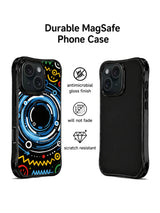 Black smiley signal iPhone 15 Pro case front and back view