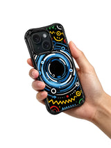 Colorful happy signal iPhone 15 Pro case held in hand