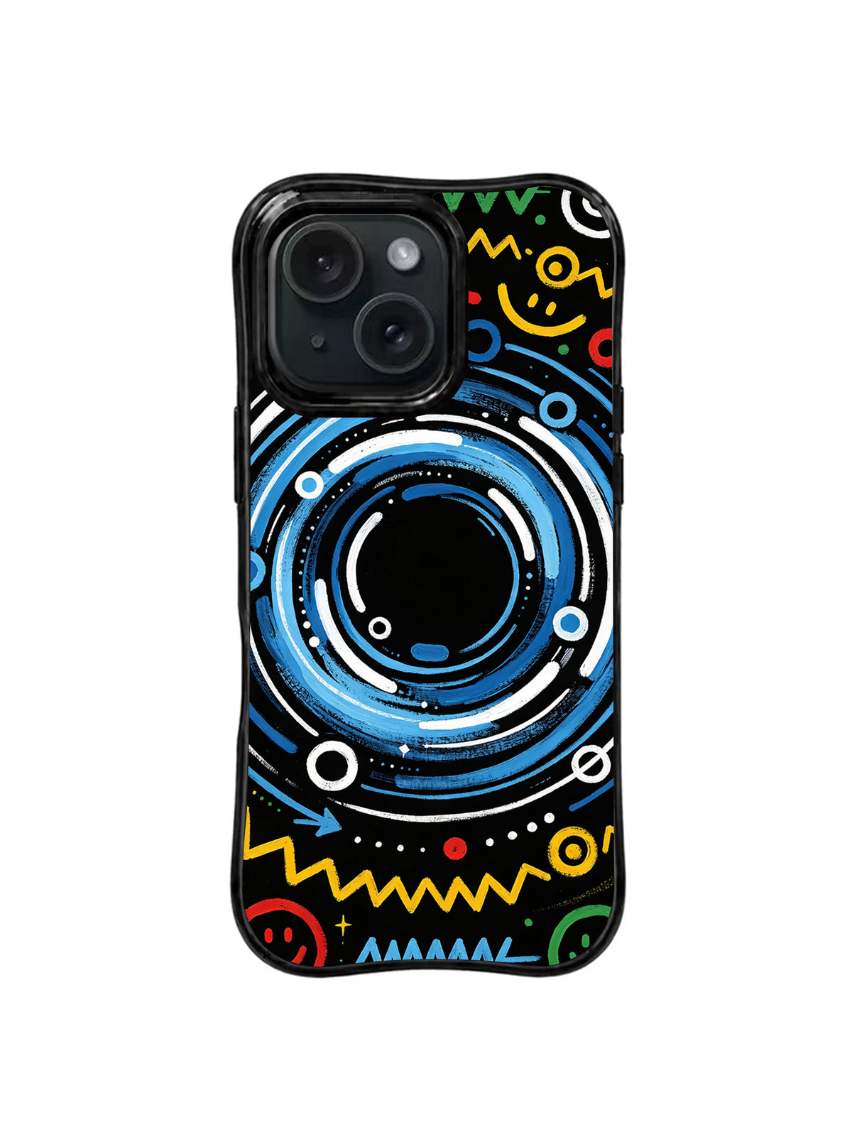 Joy Frequency smiley signal iPhone 15 Pro case front view