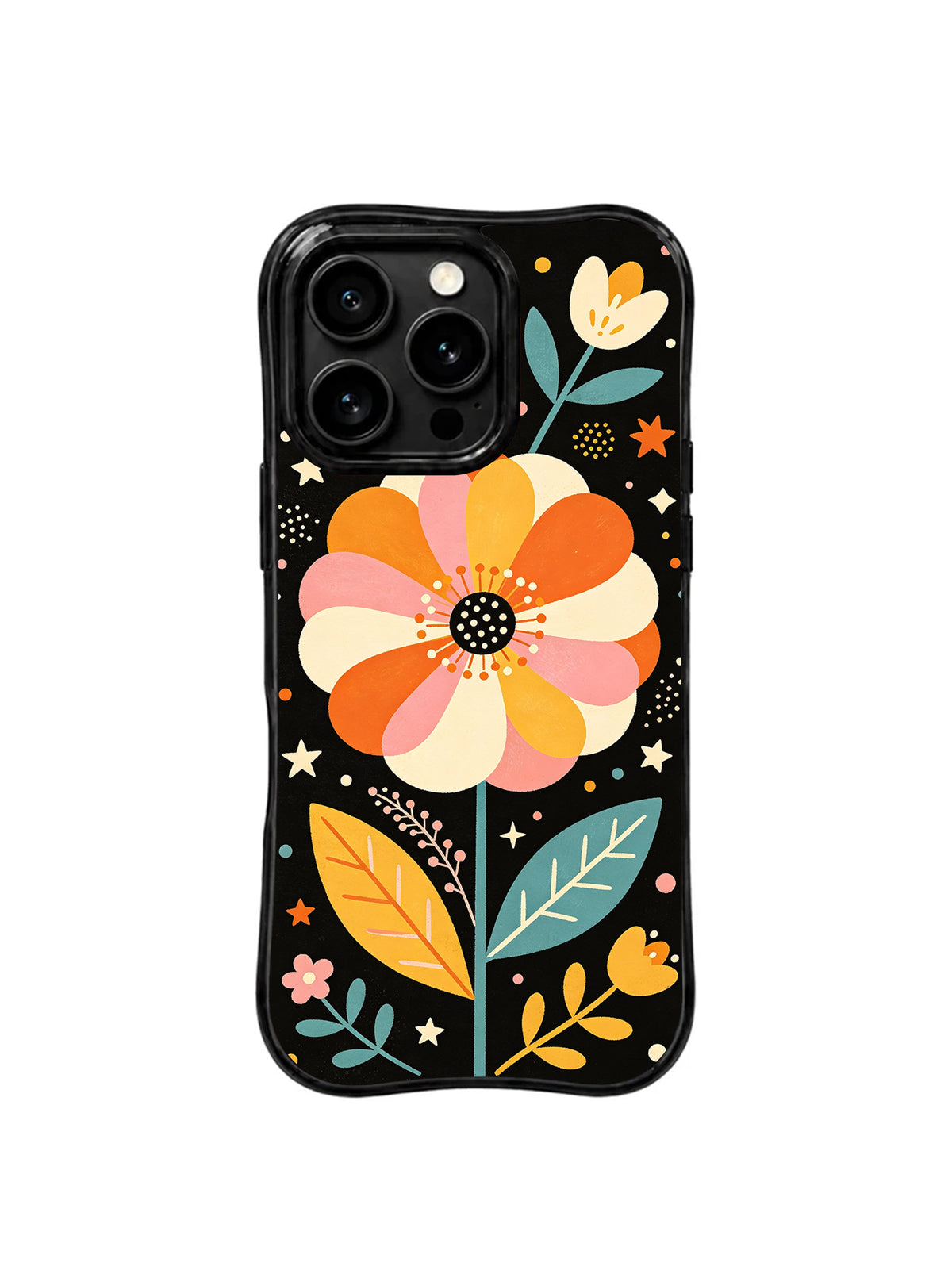 Joyful Folk Flower Garden iPhone 15 Pro case with radiant orange bloom