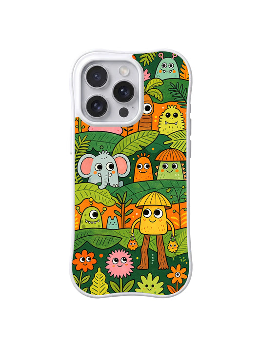 Jungle Monster Friends iPhone 13 Pro case in Leaf Canopy Oddballs pattern