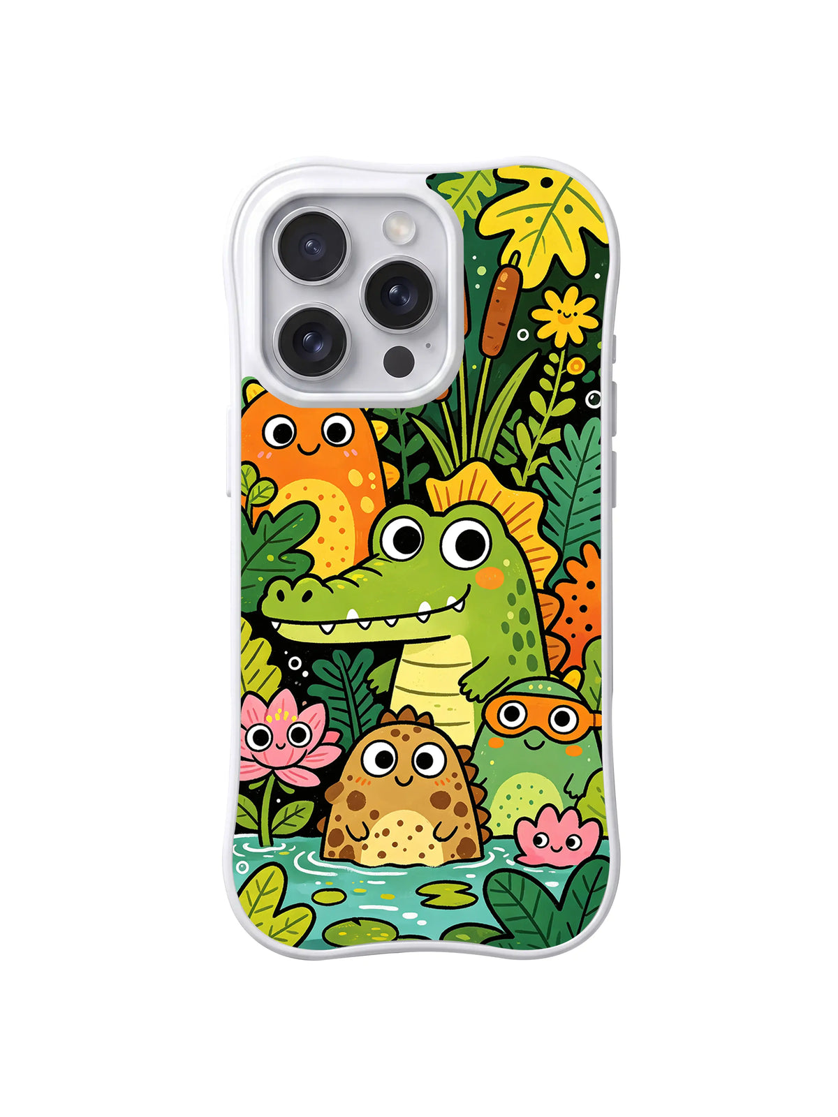 Jungle Monster Friends iPhone 13 Pro case in Crocodile Pond Friends pattern