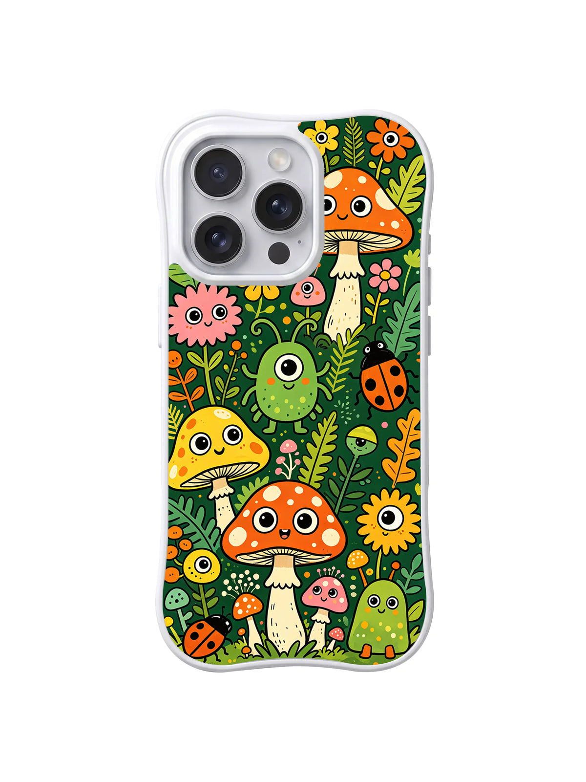 Jungle Monster Friends iPhone 13 Pro case in Mushroom Garden Monsters pattern